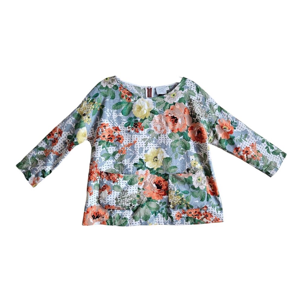 ANTHROPOLOGIE HD In Paris Women's S Blouse Satiny Floral Cropped 3/4 Sleeve 38"